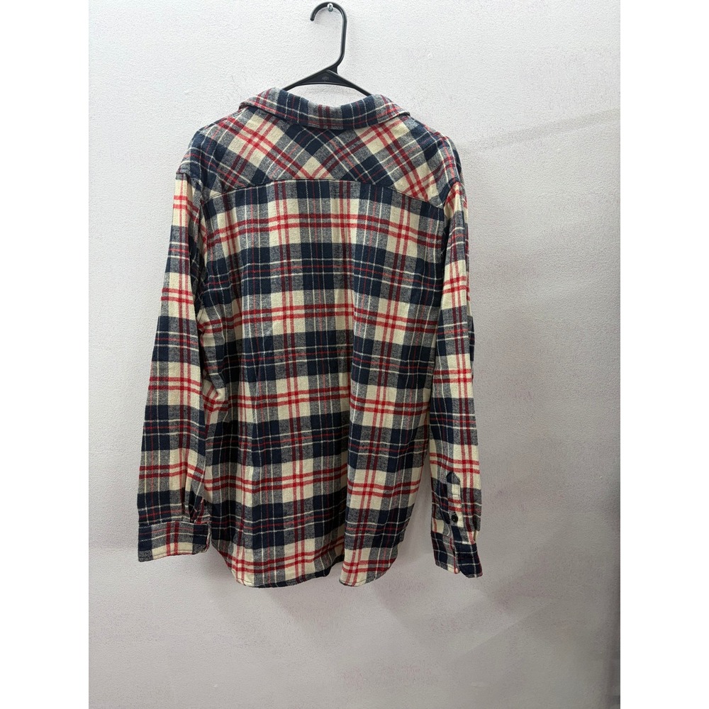 Gray Earth Mens Flannel Shirt XL Plaid Navy Blue Red Herringbone Button Down - Picture 2 of 7